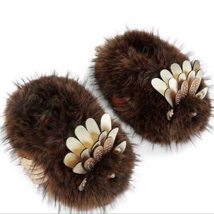 Kurt Geiger Brown and Gold Furry Slippers